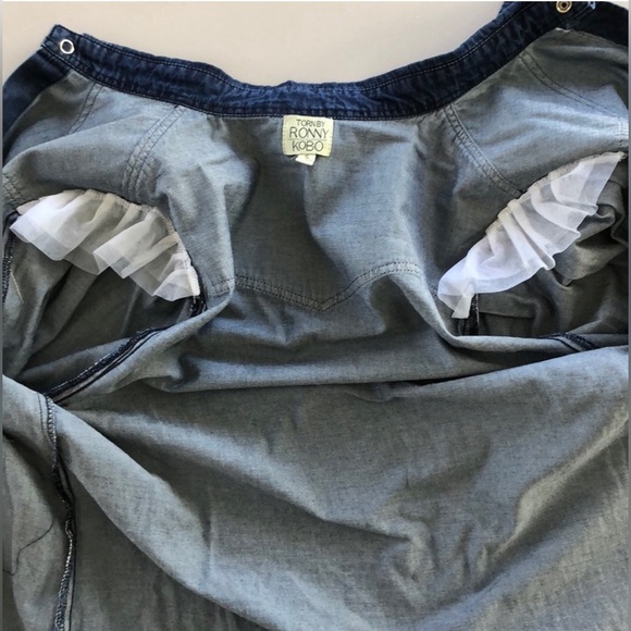 Torn by Ronny Kobo Denim Puff Sleeve Button Down in Dark Wash - Size S - Picture 8 of 8